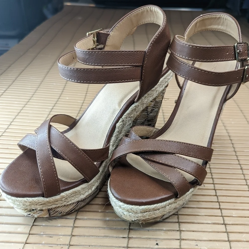 Charlotte Russe Brown Vegan Leather Espadrilles Platform Wedge 5